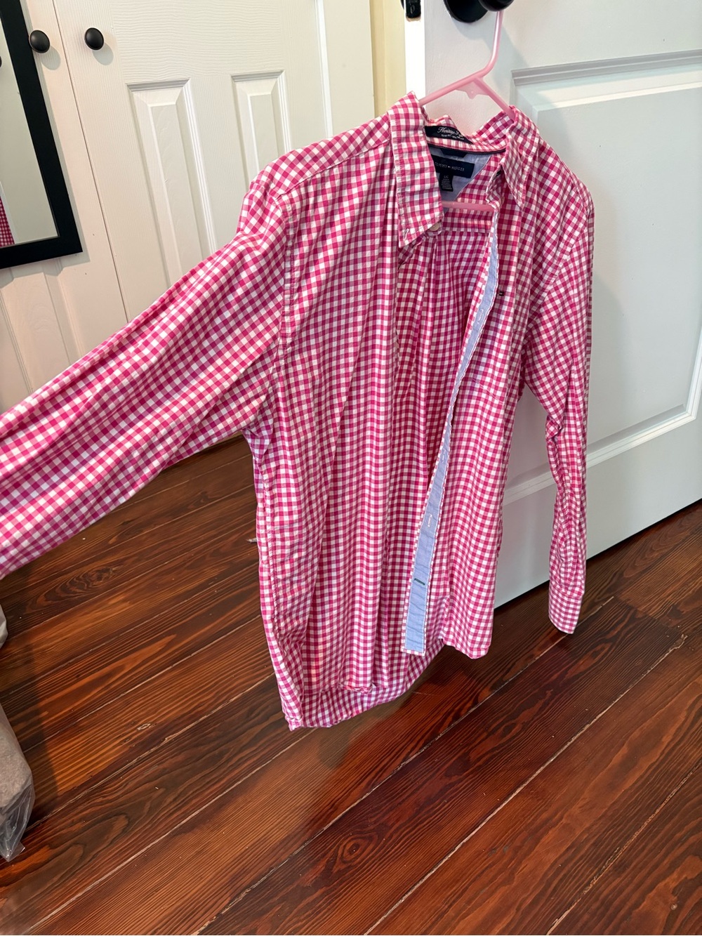 Tommy Hilfiger Pink and White Gingham Button-Down Shirt